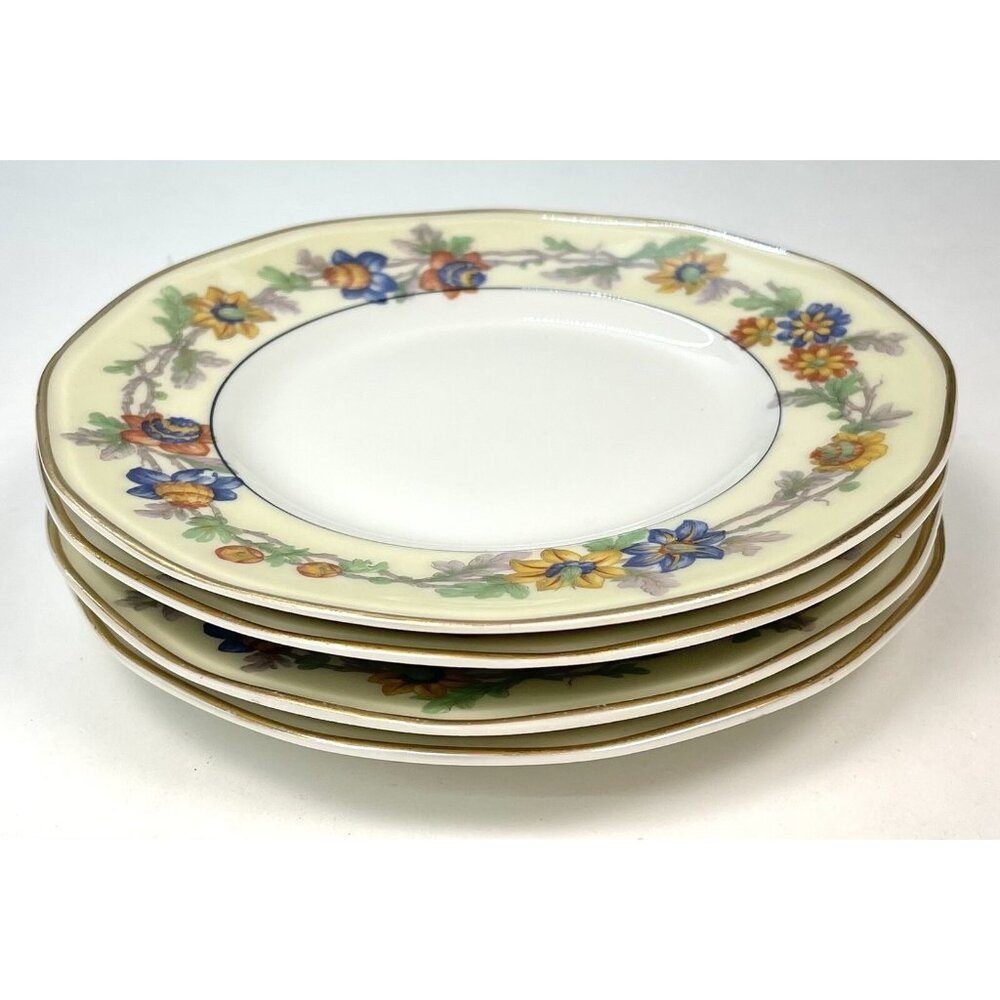 Lot 4 Theodore Haviland Limoges 1925-36 Miami Ivory Floral 6.5" BREAD PLATES